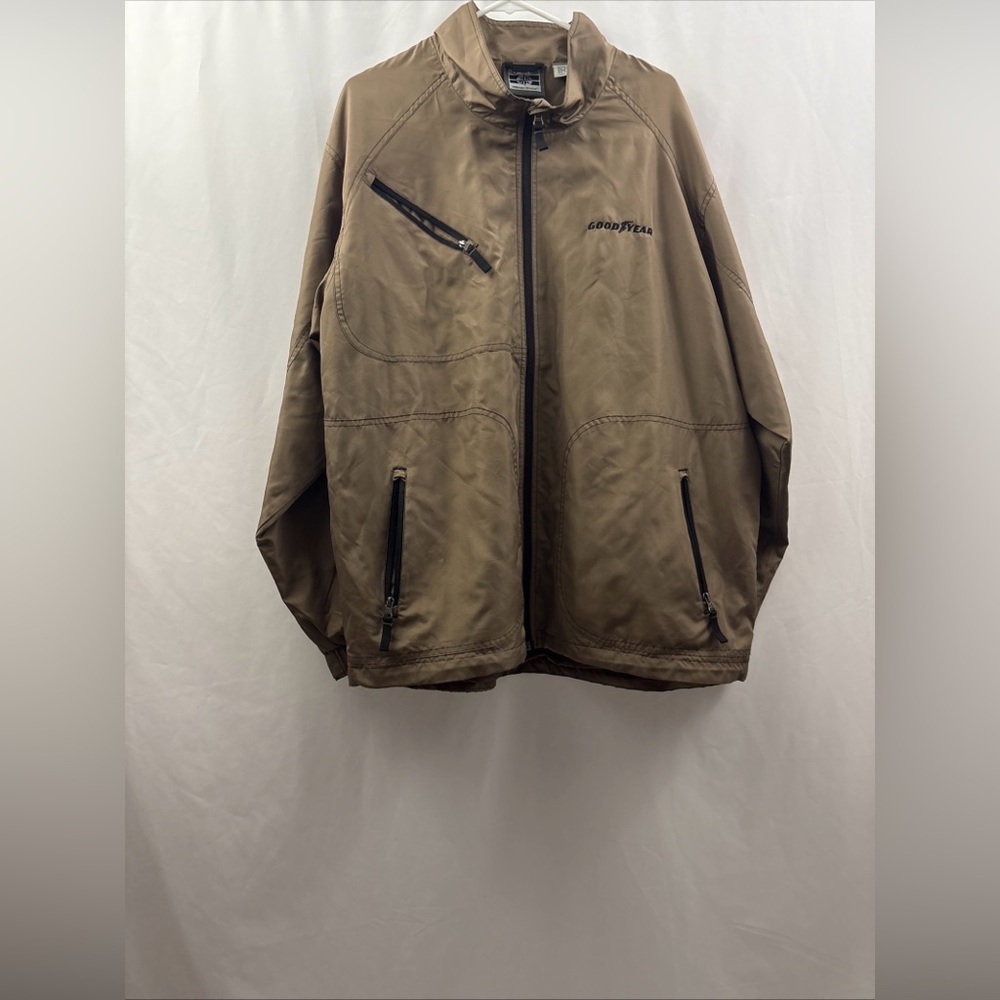 Vintage GOODYEAR Racing Windbreaker Jacket XL Mens Brown Full Zip